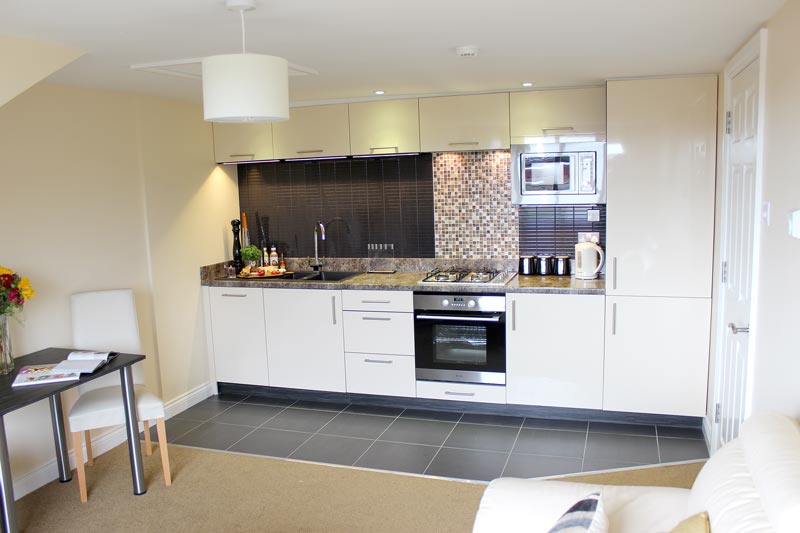Self-catering apartment kitchens within our business accommodation