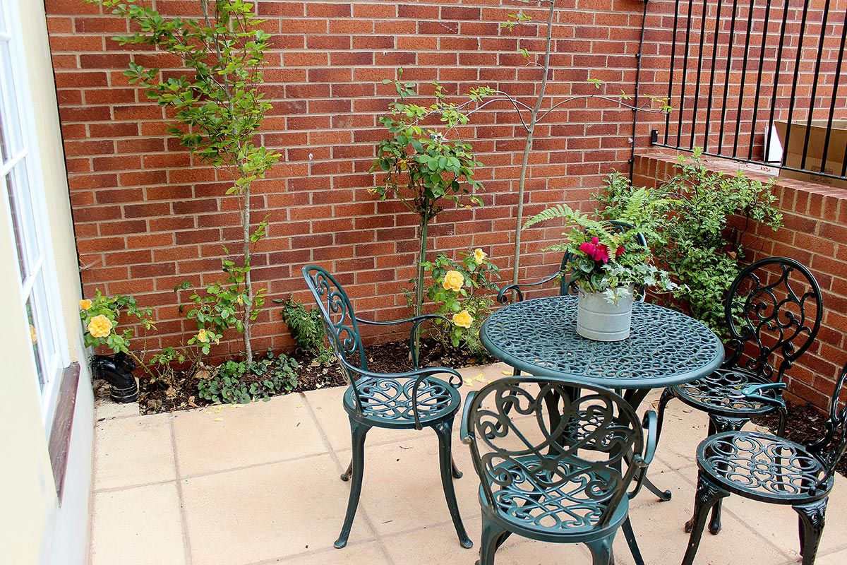 The patio area outside the apartment