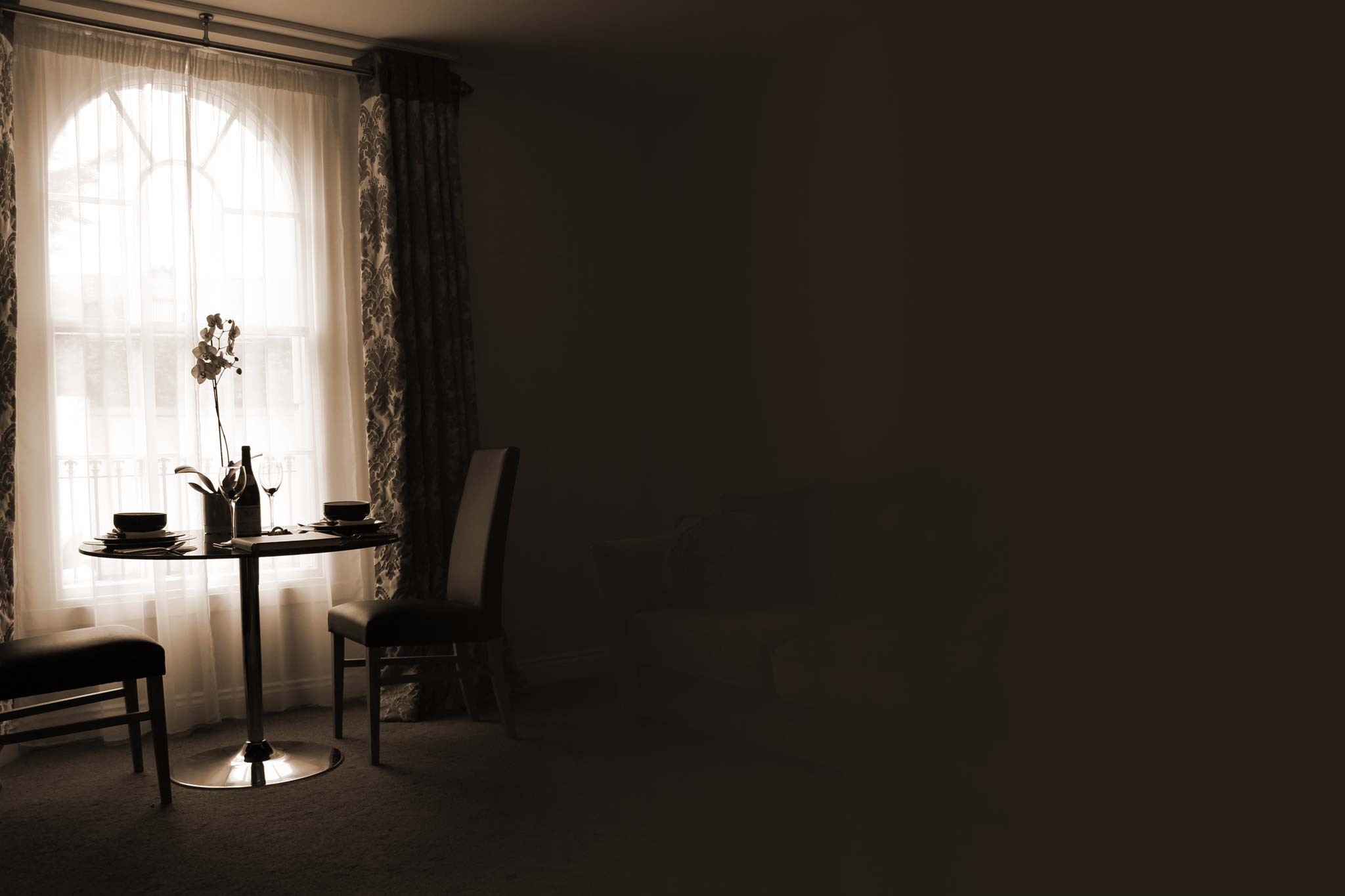 The dining table in a first floor serviced apartment